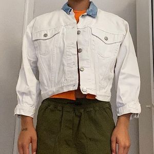 Blue & White Denim Cropped Jean Jacket